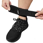 The strap is made from strong fastener hook which is tighten well to stay up to cover Achilles or stay in spot you needed when wearing running shoes. Comfortable enough. The strap double wraps around Achilles are more wider which can give the support need